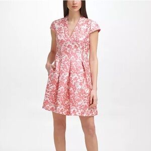 Vince Camuto Metallic Floral Jacquard Fit & Flare Dress